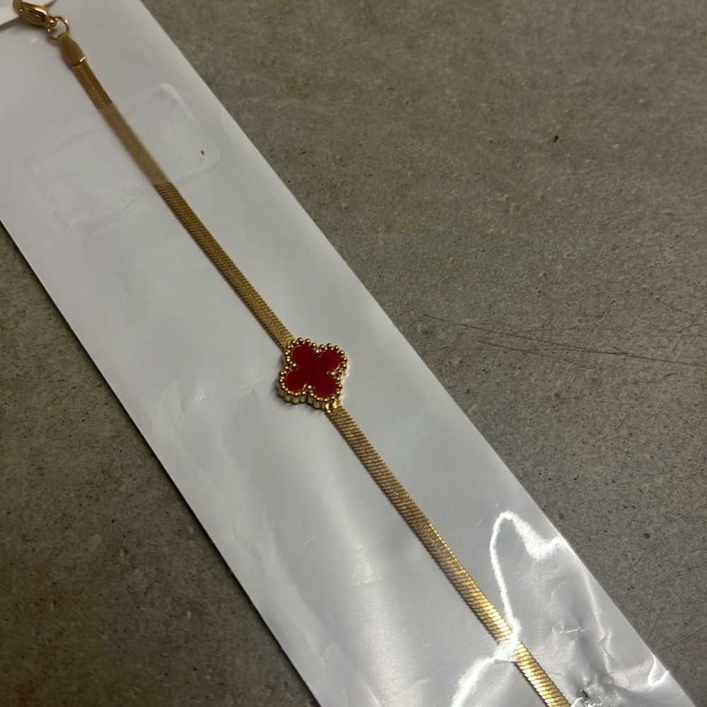 Gold and Silver Four Leaf Clover Snake Chain Bracelet